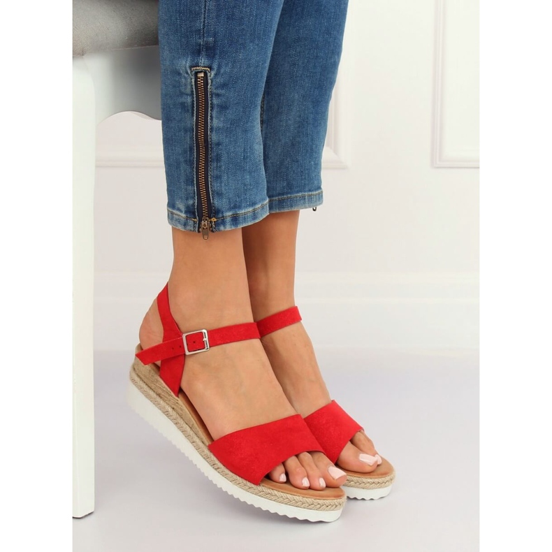 Red sandals on a low wedge heel 7868-KL Red 1