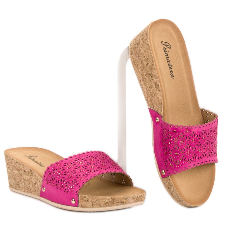 Primavera Slippers On A Cork Wedge pink 1