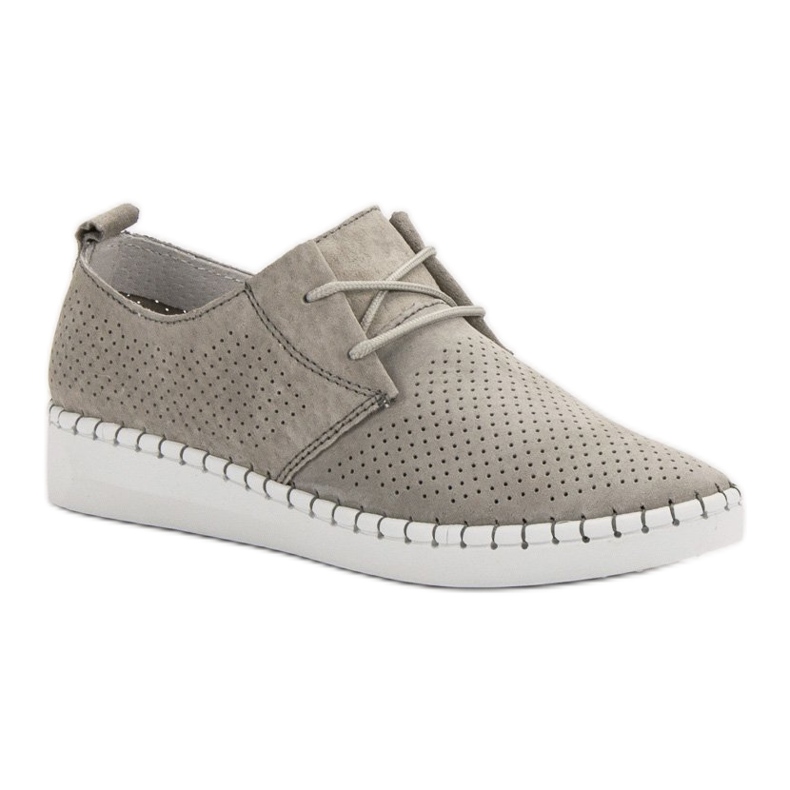 Openwork leather shoes grey 1