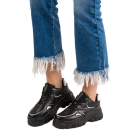 SHELOVET Black Sneakers With Holo Effect 1