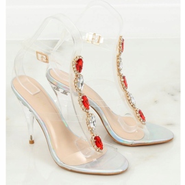 Silver sandals on a high heel KSL701 Silver grey 2