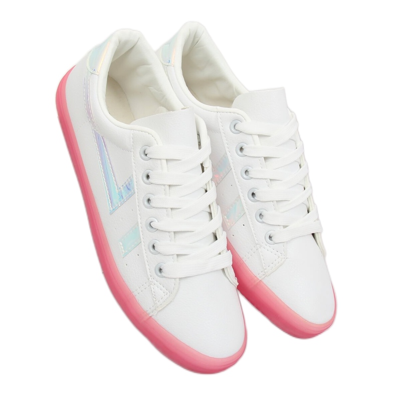 Women's white and pink sneakers B0-08 WHITE / PEACH 1