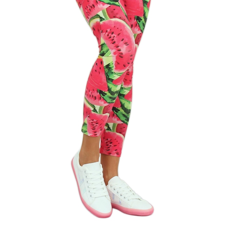 Women's white and pink sneakers B0-08 WHITE / PEACH 2