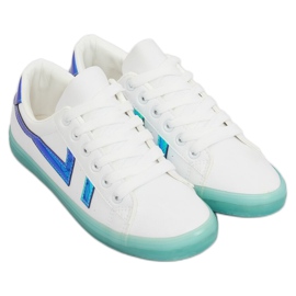 Women's white and green sneakers B0-08 WHITE / L.GREEN 1