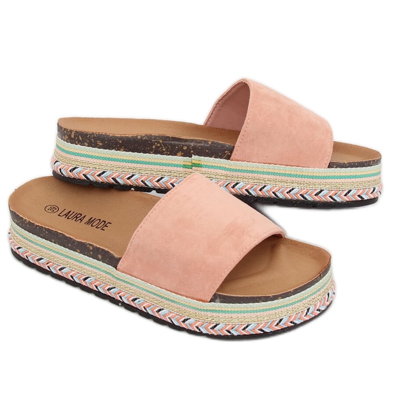 Pink LS-117 Pink high-soled slippers 1