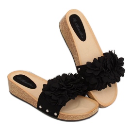 Black S63 Black slippers with flowers 1 Black S63 Black slippers with flowers 1