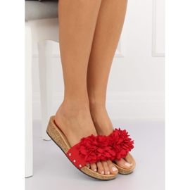 Red S63 Red flip-flops with flowers 1