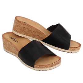 Black cork wedge slippers 3527-12 Black 1