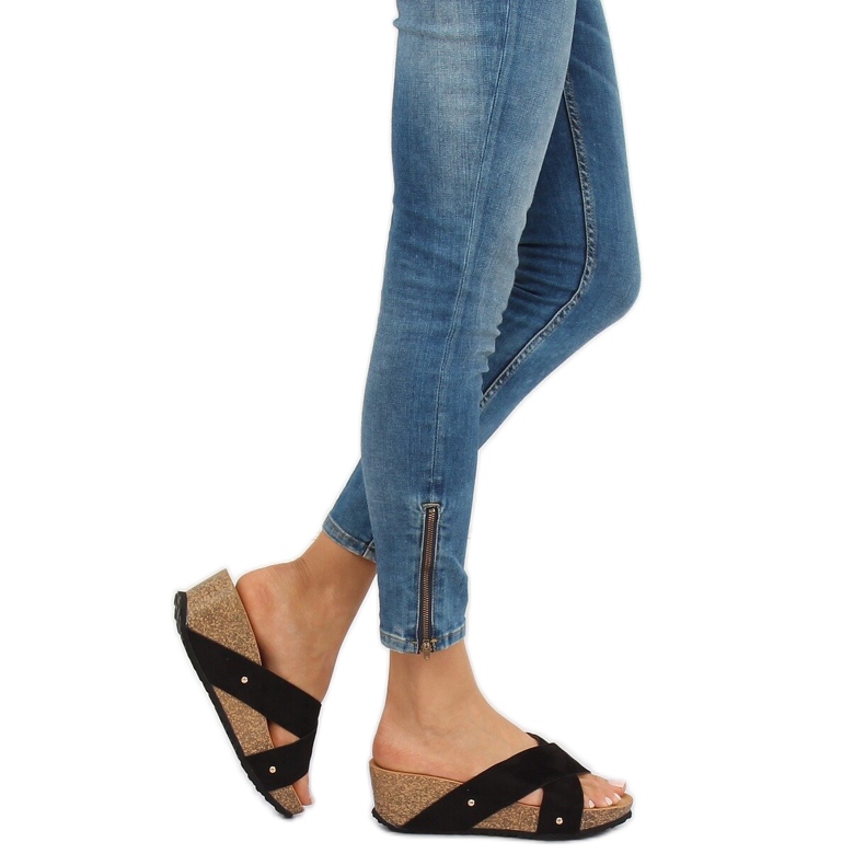 Black G1560 Black wedge slippers 1