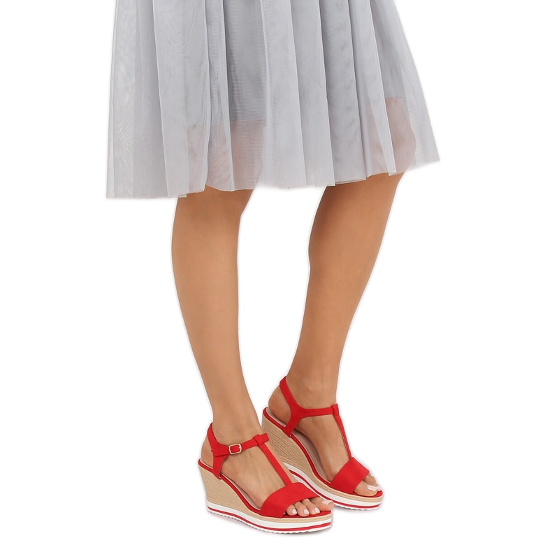 Red sandals on a wedge heel H-59 Red 1