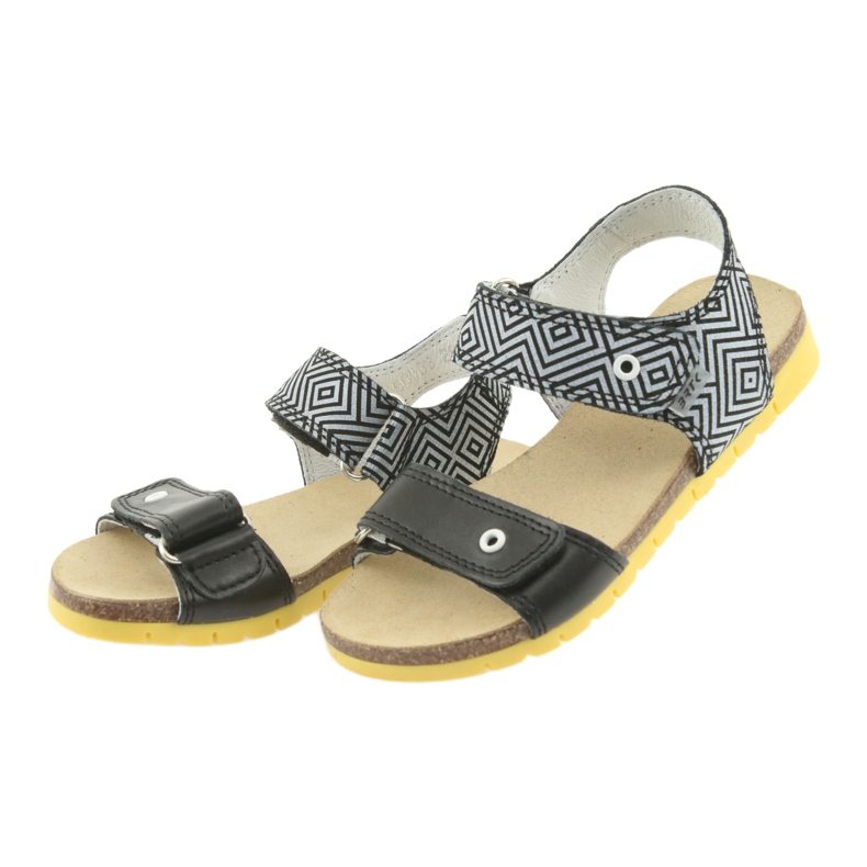 Bartek Girls' leather sandals 56183 black with pattern 3 Bartek Girls' leather sandals 56183 black with pattern 3