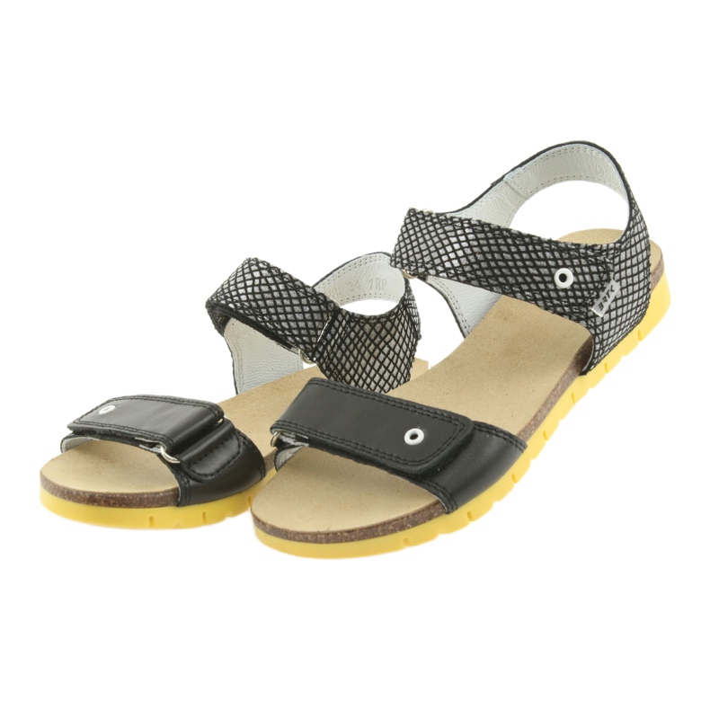 Bartek Girls' leather sandals 59183 black with pattern 3