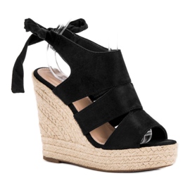 Cm Paris Black Wedge Sandals 1