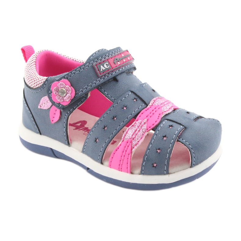 American Club American DR18 denim girls' sandals blue pink 1