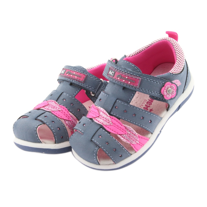 American Club American DR18 denim girls' sandals blue pink 3