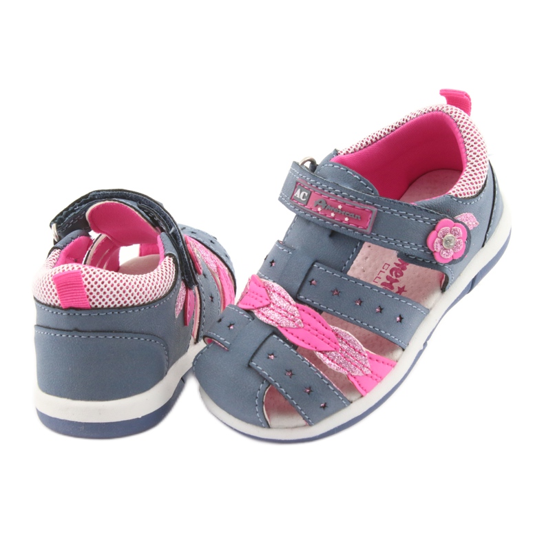 American Club American DR18 denim girls' sandals blue pink 4
