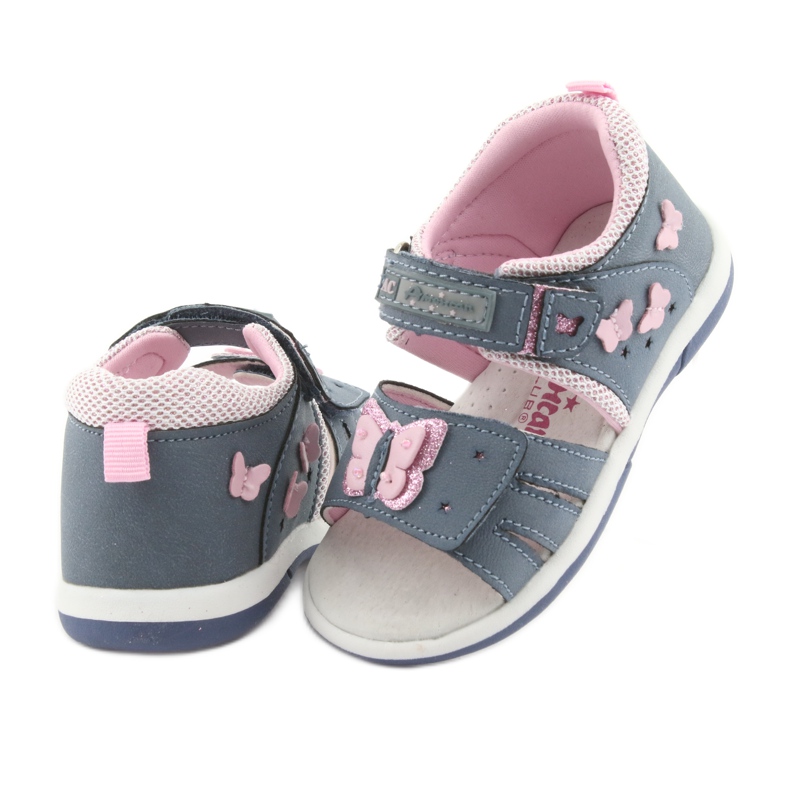 American Club American DR19 denim butterfly girls' sandals blue pink 4