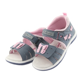 American Club American DR19 denim butterfly girls' sandals blue pink 3