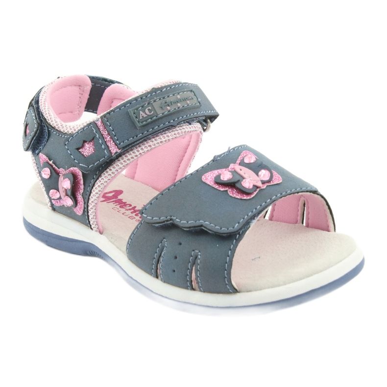 American Club American DR09 denim butterfly girls' sandals blue pink 1