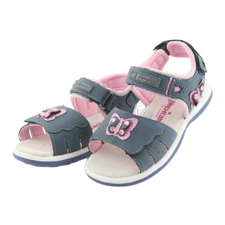 American Club American DR09 denim butterfly girls' sandals blue pink 3