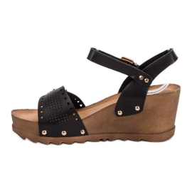 SHELOVET Black Wedge Sandals 1