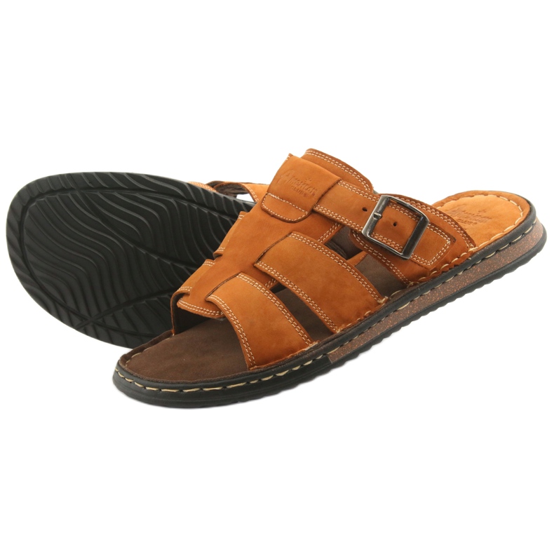American Club American Men's flip flops lightweight podka06 brown 4