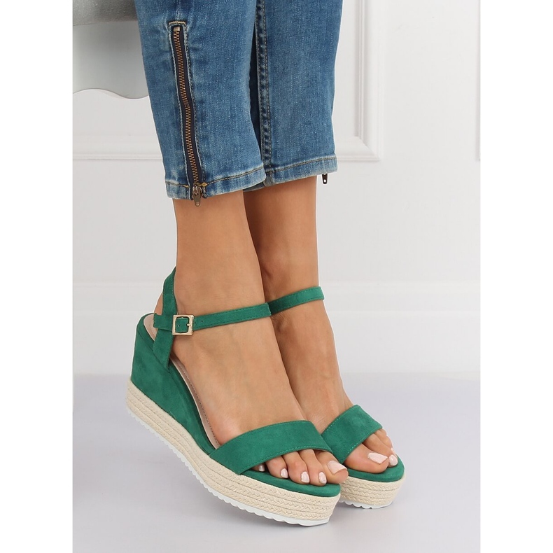 Green espadrilles wedge sandals LY9109 Green 1