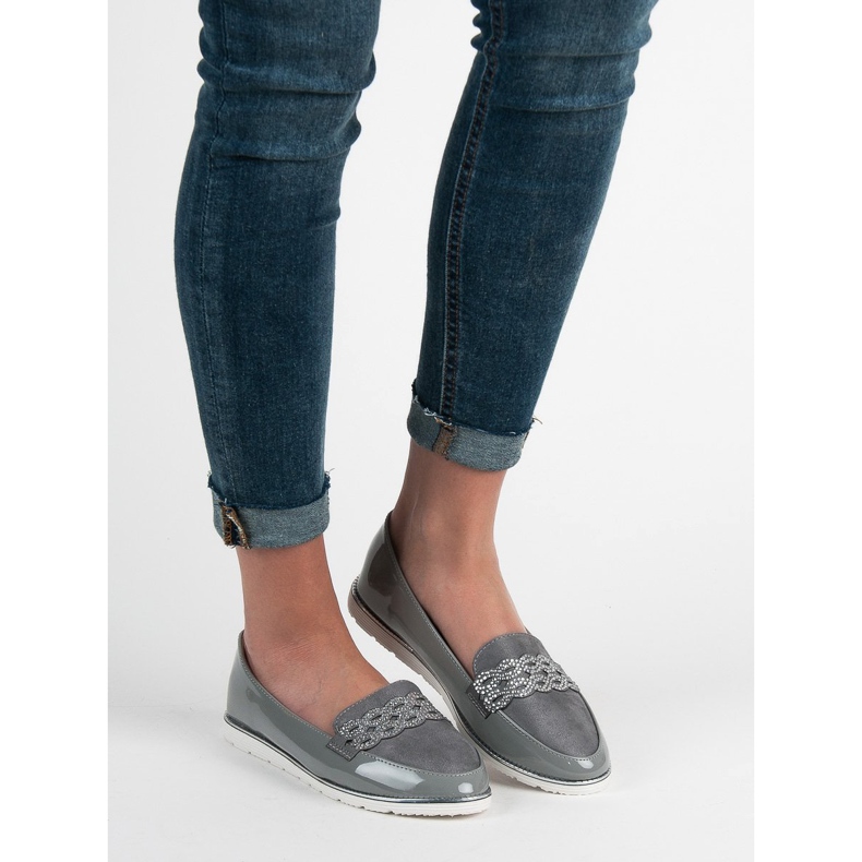 SHELOVET Lacquered loafers grey 1