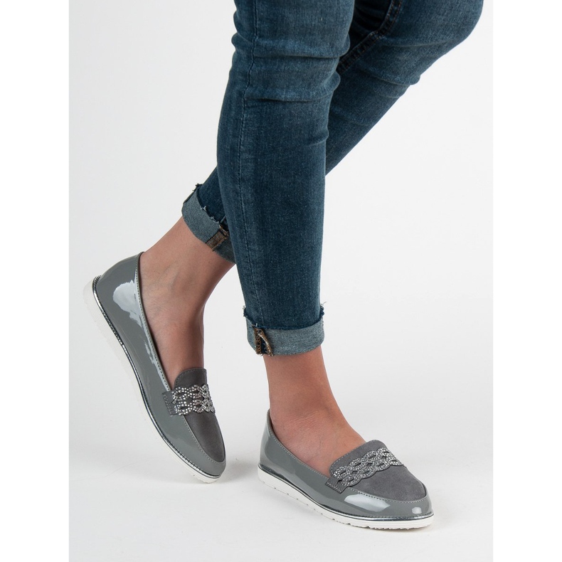 SHELOVET Lacquered loafers grey 2