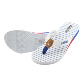 Big Star flip-flops on a wedge heel white brown blue red 4