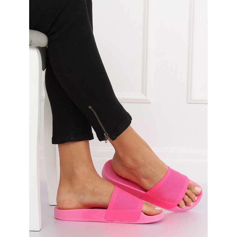 Slippers with a knitted pink belt PT-110 Fuchsia 1