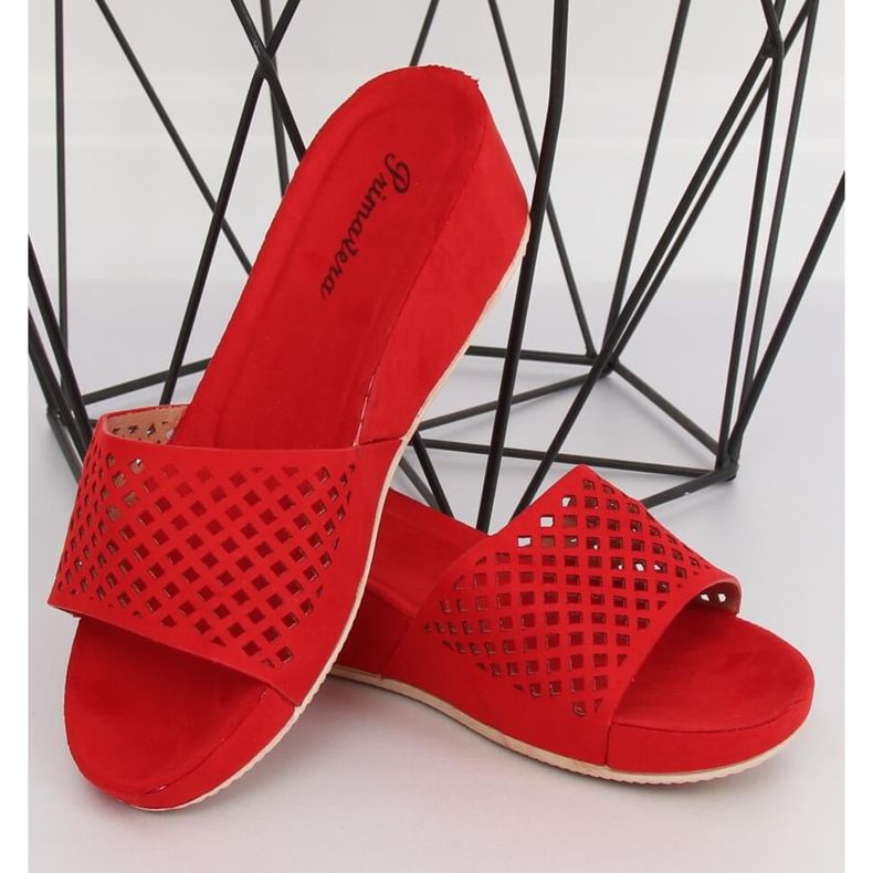 Red openwork slippers JS-03 Red 1
