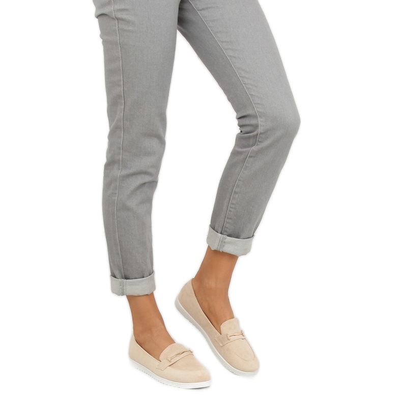 Women's beige loafers BJ600-E25 Apricot 1