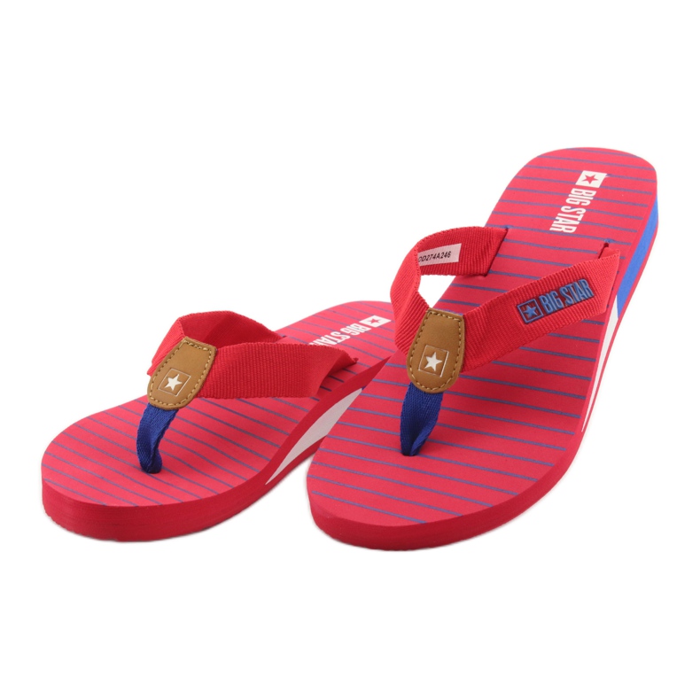 Big Star flip-flops on a wedge heel brown blue red 3