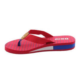 Big Star flip-flops on a wedge heel brown blue red 2