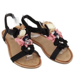 Black sandals with flowers 218-174 Black 1