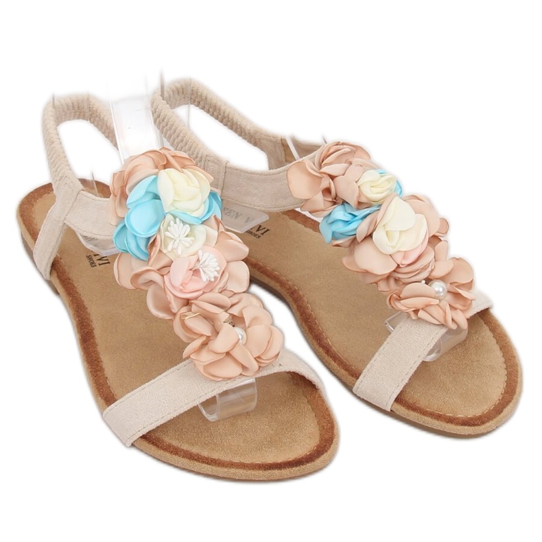 Beige sandals with flowers 218-174 Beige 1 Beige sandals with flowers 218-174 Beige 1
