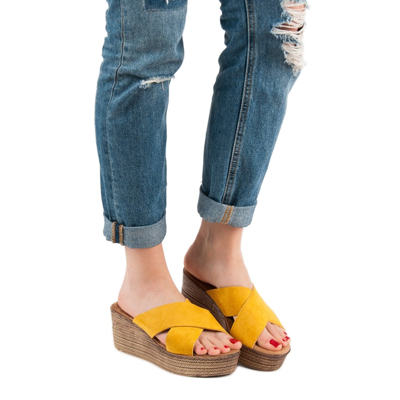 SHELOVET Mustard Wedge Sandals yellow 2