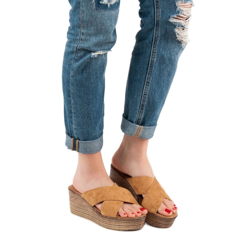 SHELOVET Camel Wedge Sandals brown 2