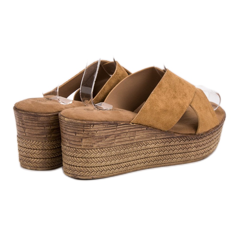 SHELOVET Camel Wedge Sandals brown 1