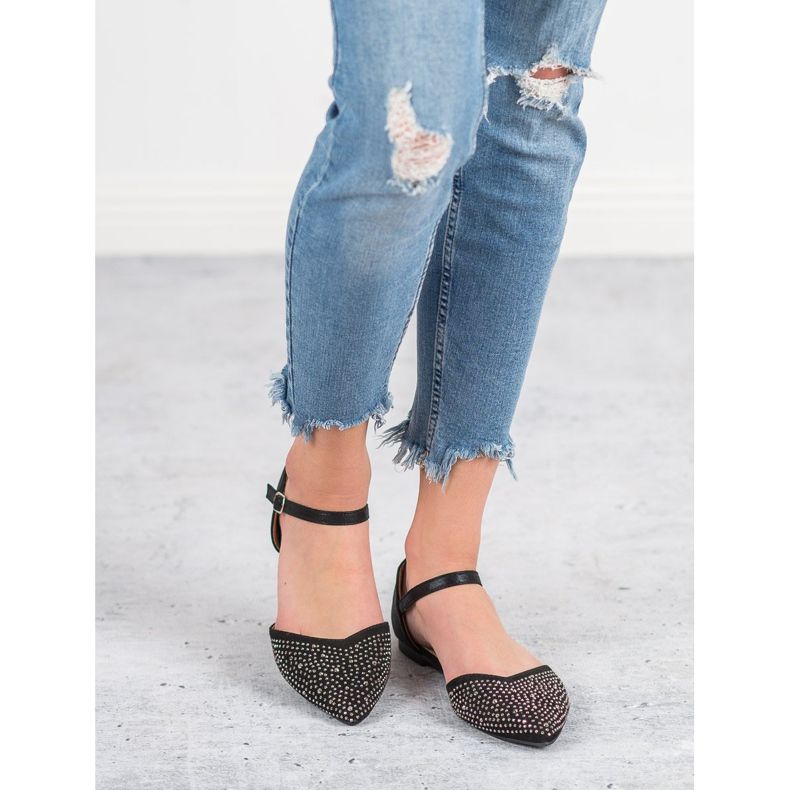 Primavera Fastened ballerinas with cubic zirconia black 1