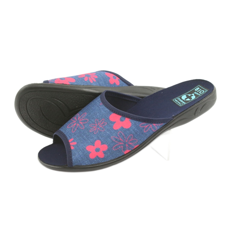 Women's slippers with flowers Adanex navy blue pink 4 Women's slippers with flowers Adanex navy blue pink 4