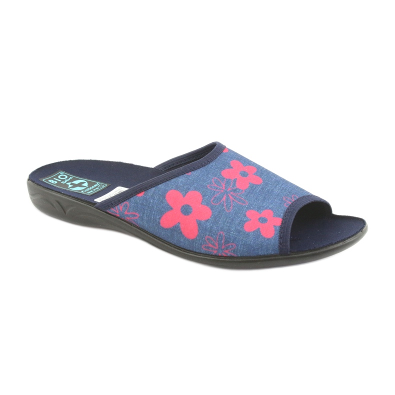 Women's slippers with flowers Adanex navy blue pink 1 Women's slippers with flowers Adanex navy blue pink 1