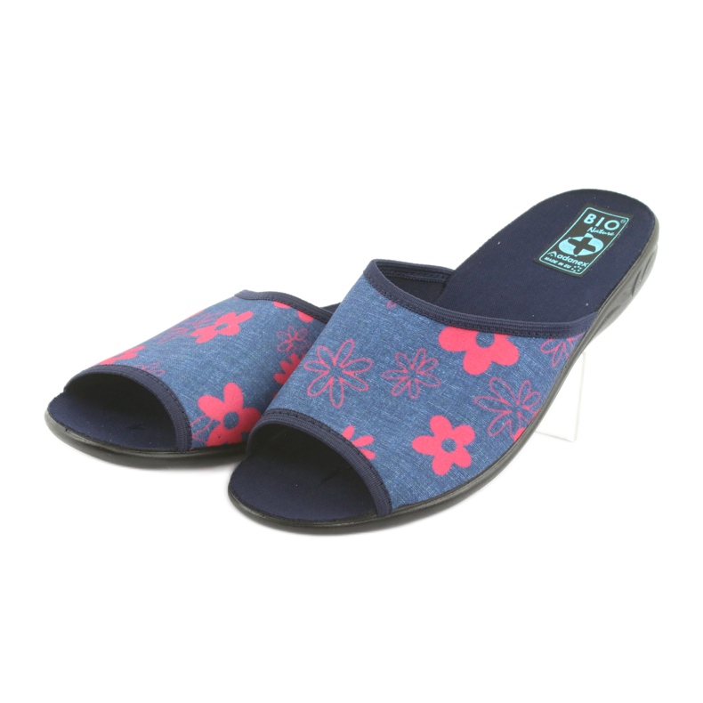 Women's slippers with flowers Adanex navy blue pink 3 Women's slippers with flowers Adanex navy blue pink 3