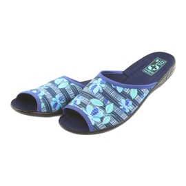 Women's slippers with flowers Adanex 23863 navy blue blue green 3