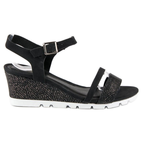 Ideal Shoes Black Wedge Sandals 1