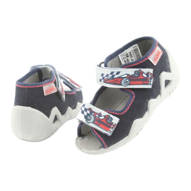 Befado children's slippers 250p084 navy blue/red with a car grey 4