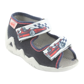 Befado children's slippers 250p084 navy blue/red with a car grey 1