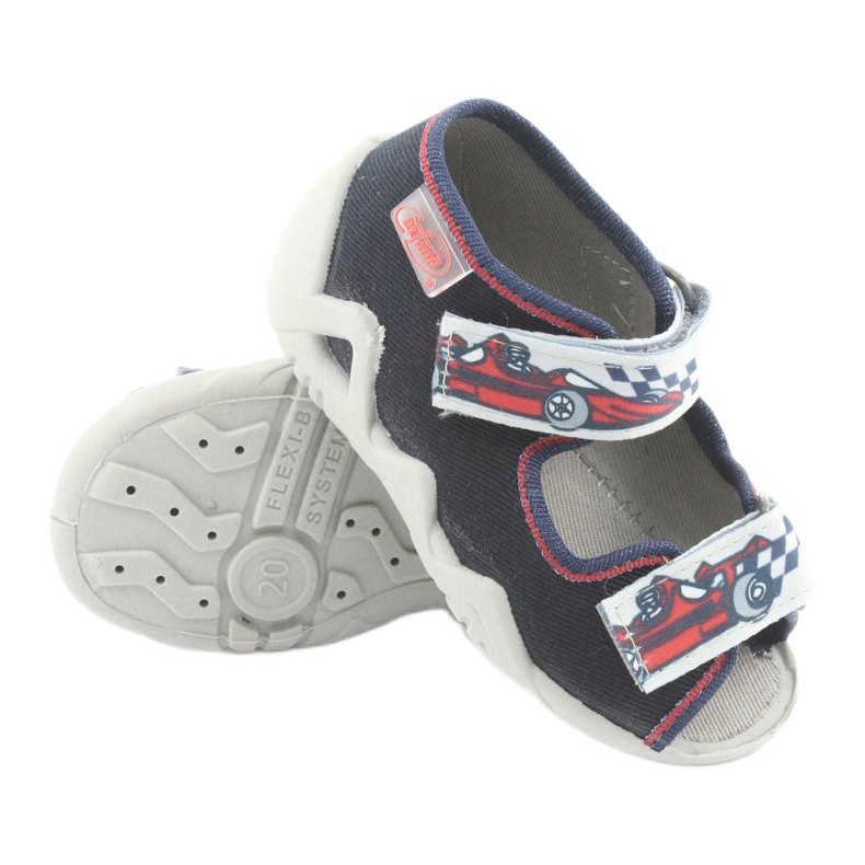 Befado children's slippers 250p084 navy blue/red with a car grey 3