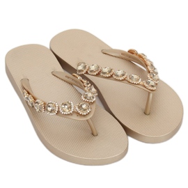 Elegant flip-flops with golden JH69 Gold stones 1